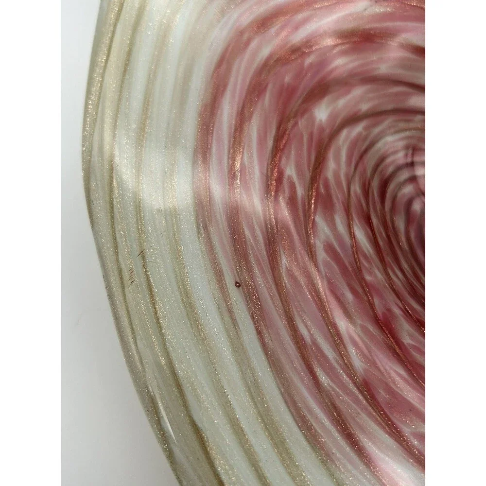 Murano Spiral Flat Bowl Hand Blown Glass Gold & Red Zebrati Fratelli  (No mark)